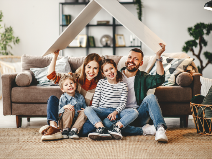 family in their new home
